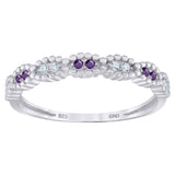 925 Sterling Silver Womens White Purple Cubic Zirconia Semi Eternity Stackable Wedding Band Ring Size 6