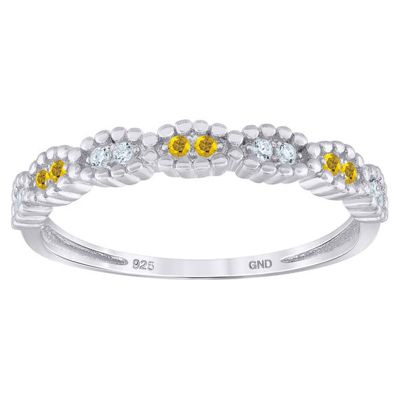 925 Sterling Silver Womens White Yellow Cubic Zirconia Semi Eternity Stackable Wedding Band Ring Size 6