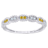 925 Sterling Silver Womens White Yellow Cubic Zirconia Semi Eternity Stackable Wedding Band Ring Size 6