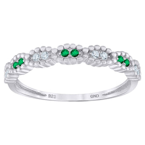 925 Sterling Silver Womens White Green Cubic Zirconia Semi Eternity Stackable Wedding Band Ring Size 6