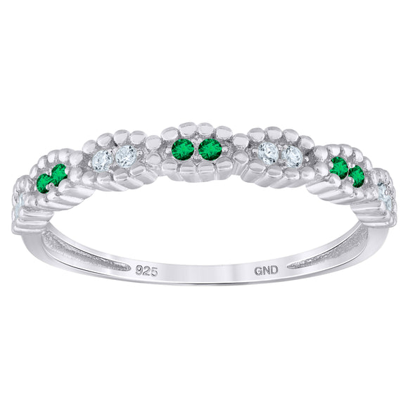 925 Sterling Silver Womens White Green Cubic Zirconia Semi Eternity Stackable Wedding Band Ring Size 6