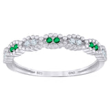 925 Sterling Silver Womens White Green Cubic Zirconia Semi Eternity Stackable Wedding Band Ring Size 8