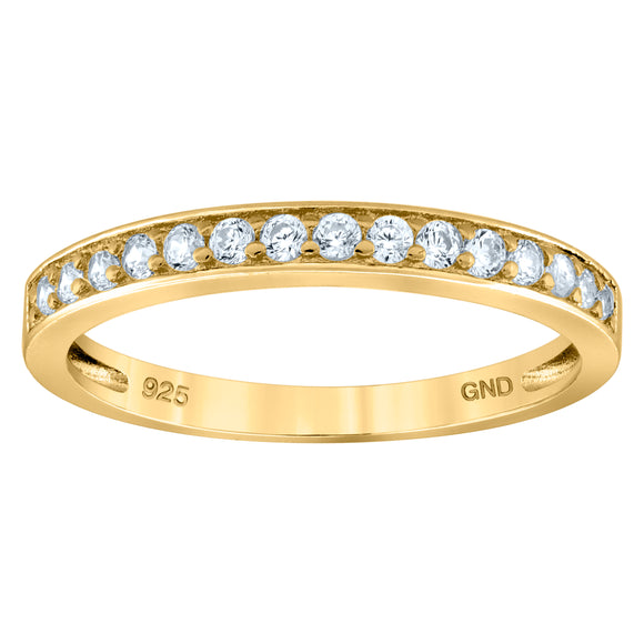 925 Sterling Silver Yellow-Tone Womens Cubic Zirconia Semi Eternity Stackable Wedding Band Ring Size 6