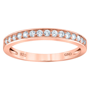 925 Sterling Silver Rose-Tone Womens Cubic Zirconia Semi Eternity Stackable Wedding Band Ring Size 6
