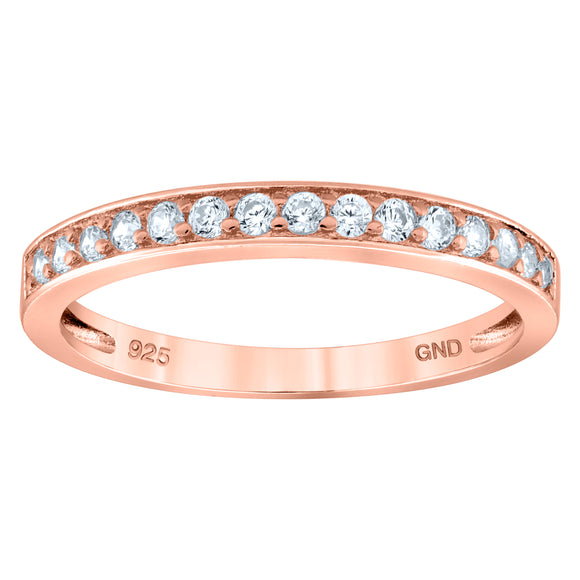 925 Sterling Silver Rose-Tone Womens Cubic Zirconia Semi Eternity Stackable Wedding Band Ring Size 6