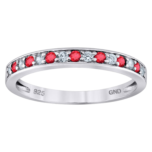 925 Sterling Silver Womens White Red Cubic Zirconia Semi Eternity Stackable Wedding Band Ring Size 7