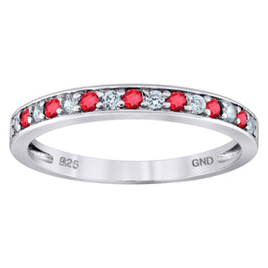 925 Sterling Silver Womens White Red Cubic Zirconia Semi Eternity Stackable Wedding Band Ring Size 7