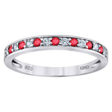 925 Sterling Silver Womens White Red Cubic Zirconia Semi Eternity Stackable Wedding Band Ring Size 7