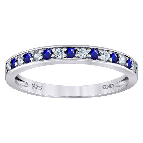 925 Sterling Silver Womens White Royal Blue Cubic Zirconia Semi Eternity Stackable Wedding Band Ring Size 6