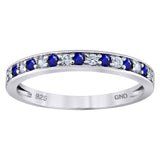 925 Sterling Silver Womens White Royal Blue Cubic Zirconia Semi Eternity Stackable Wedding Band Ring Size 8