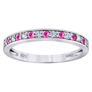 925 Sterling Silver Womens White Pink Cubic Zirconia Semi Eternity Stackable Wedding Band Ring Size 7