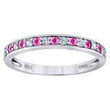 925 Sterling Silver Womens White Pink Cubic Zirconia Semi Eternity Stackable Wedding Band Ring Size 7