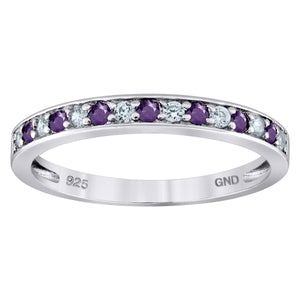 925 Sterling Silver Womens White Purple Cubic Zirconia Semi Eternity Stackable Wedding Band Ring Size 6