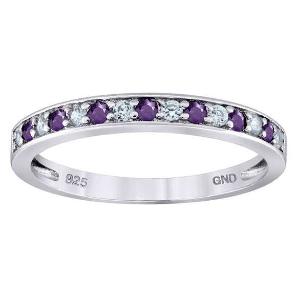 925 Sterling Silver Womens White Purple Cubic Zirconia Semi Eternity Stackable Wedding Band Ring Size 6