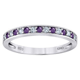 925 Sterling Silver Womens White Purple Cubic Zirconia Semi Eternity Stackable Wedding Band Ring Size 6