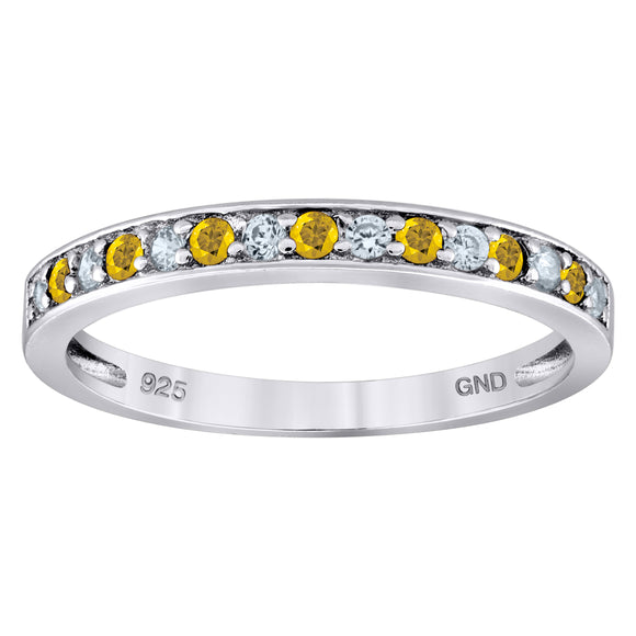 925 Sterling Silver Womens White Yellow Cubic Zirconia Semi Eternity Stackable Wedding Band Ring Size 6