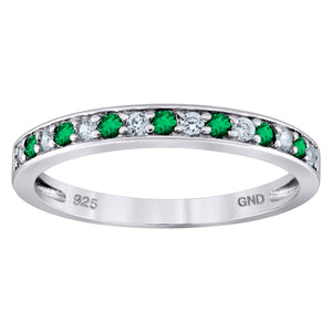 925 Sterling Silver Womens White Green Cubic Zirconia Semi Eternity Stackable Wedding Band Ring Size 7
