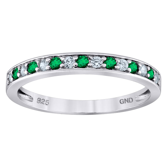925 Sterling Silver Womens White Green Cubic Zirconia Semi Eternity Stackable Wedding Band Ring Size 7