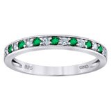 925 Sterling Silver Womens White Green Cubic Zirconia Semi Eternity Stackable Wedding Band Ring Size 7