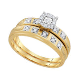 10kt Yellow Gold His Hers Round Diamond Cluster Matching Wedding Set 1/4 Cttw