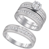 10kt White Gold His Hers Round Diamond Solitaire Matching Wedding Set 3/8 Cttw