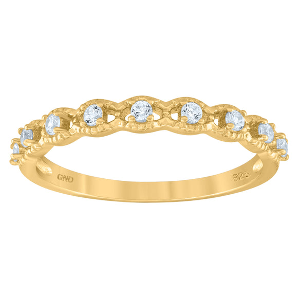 925 Sterling Silver Yellow-Tone Womens Cubic Zirconia Semi-Eternity Wedding Band Ring Size 6