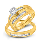 10kt Yellow Gold His Hers Round Diamond Square Matching Wedding Set 1/3 Cttw