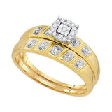 10kt Yellow Gold His Hers Round Diamond Solitaire Matching Wedding Set 1/10 Cttw