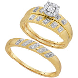10kt Yellow Gold His Hers Round Diamond Solitaire Matching Wedding Set 1/10 Cttw