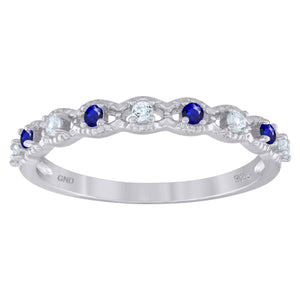 925 Sterling Silver Womens Royal Blue Cubic Zirconia Semi-Eternity Wedding Band Ring Size 6