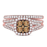 14kt Rose Gold Womens Round Brown Diamond Bridal Wedding Ring Band Set 1 Cttw