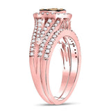 14kt Rose Gold Womens Round Brown Diamond Bridal Wedding Ring Band Set 1 Cttw