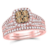 14kt Rose Gold Womens Round Brown Diamond Bridal Wedding Ring Band Set 1 Cttw