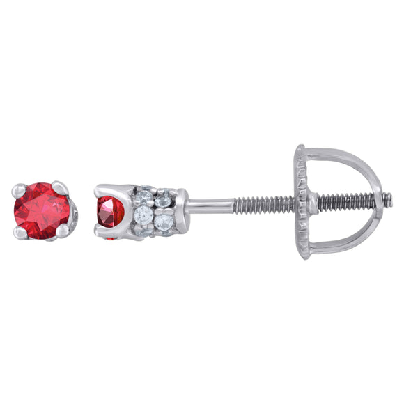925 Sterling Silver Womens Red Cubic Zirconia 3mm Round Classic Studs Earrings