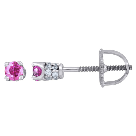 925 Sterling Silver Womens Pink Cubic Zirconia 3mm Round Classic Studs Earrings