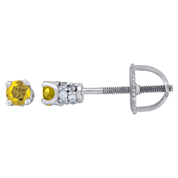 925 Sterling Silver Womens Yellow Cubic Zirconia 3mm Round Classic Studs Earrings