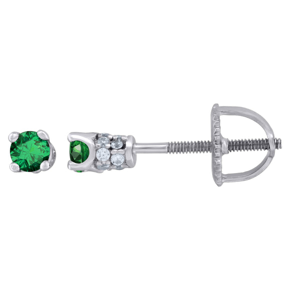 925 Sterling Silver Womens Green Cubic Zirconia 3mm Round Classic Studs Earrings