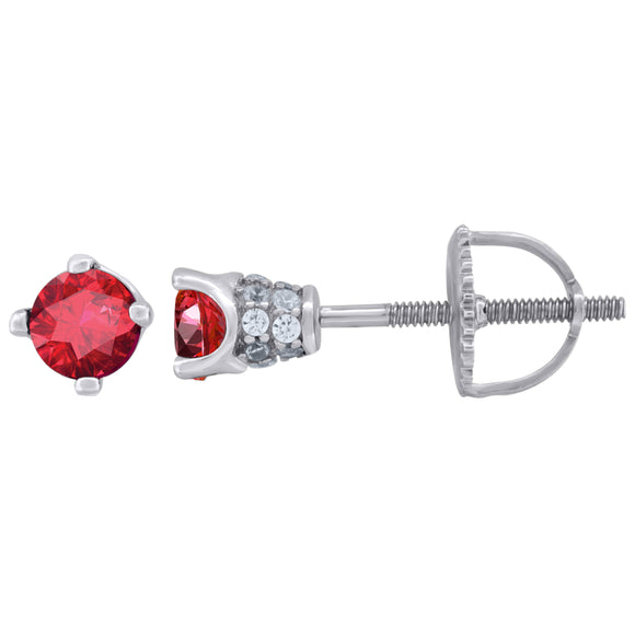 925 Sterling Silver Womens Red Cubic Zirconia 4mm Round Classic Studs Earrings