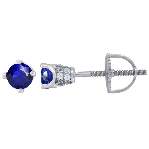 925 Sterling Silver Womens Royal Blue Cubic Zirconia 4mm Round Classic Studs Earrings