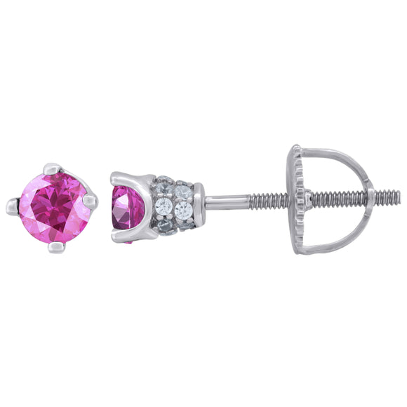 925 Sterling Silver Womens Pink Cubic Zirconia 4mm Round Classic Studs Earrings
