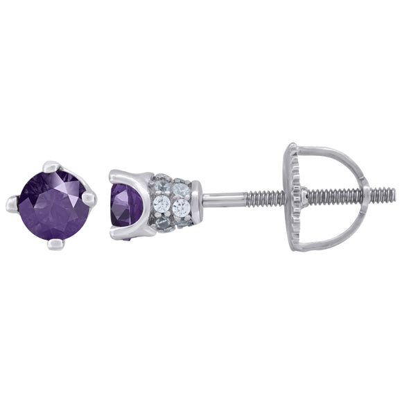 925 Sterling Silver Womens Purple Cubic Zirconia 4mm Round Classic Studs Earrings