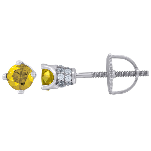 925 Sterling Silver Womens Yellow Cubic Zirconia 4mm Round Classic Studs Earrings