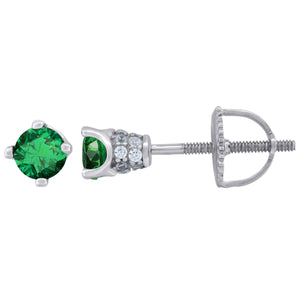 925 Sterling Silver Womens Green Cubic Zirconia 4mm Round Classic Studs Earrings