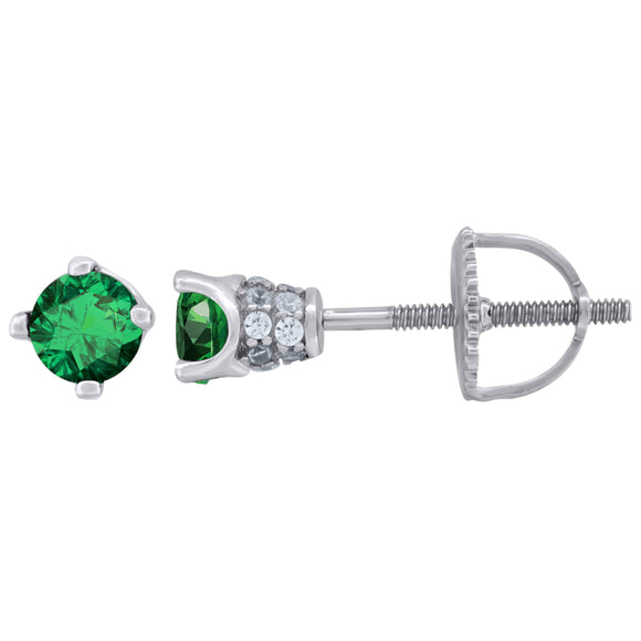 925 Sterling Silver Womens Green Cubic Zirconia 4mm Round Classic Studs Earrings
