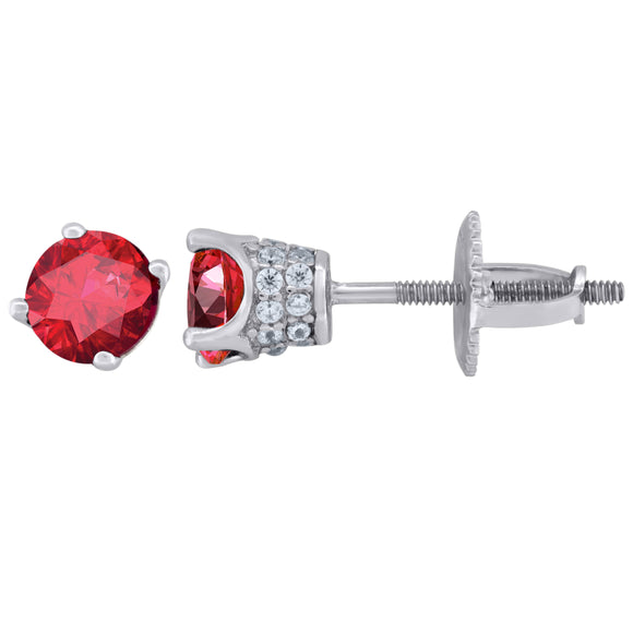925 Sterling Silver Womens Red Cubic Zirconia 5mm Round Classic Studs Earrings