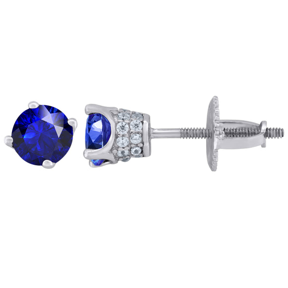 925 Sterling Silver Womens Royal Blue Cubic Zirconia 5mm Round Classic Studs Earrings