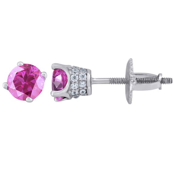 925 Sterling Silver Womens Pink Cubic Zirconia 5mm Round Classic Studs Earrings