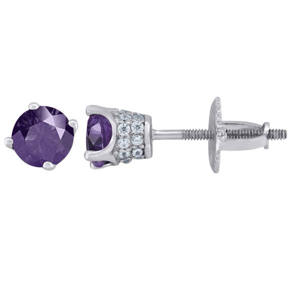 925 Sterling Silver Womens Purple Cubic Zirconia 5mm Round Classic Studs Earrings