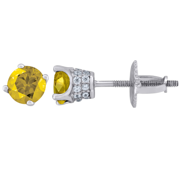 925 Sterling Silver Womens Yellow Cubic Zirconia 5mm Round Classic Studs Earrings