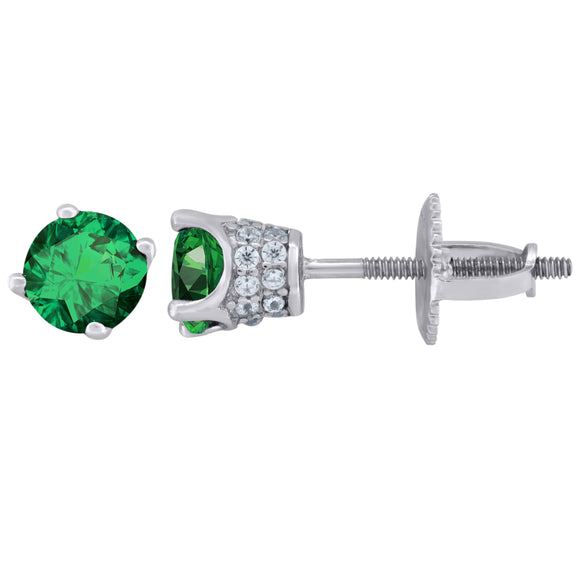 925 Sterling Silver Womens Green Cubic Zirconia 5mm Round Classic Studs Earrings